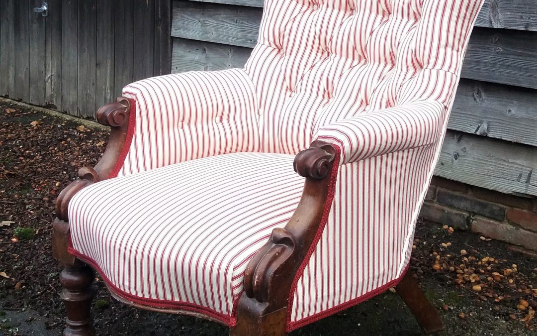 Buttoned Armchair in Red Ticking