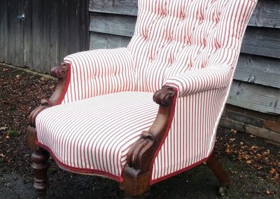 Buttoned Armchair in Red Ticking