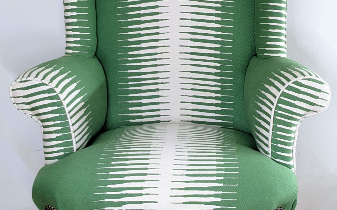Green and cream zebra stripe armchair